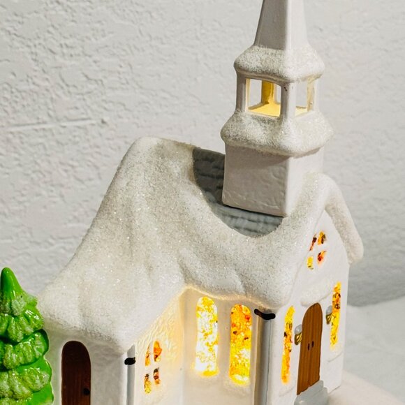 Vintage Lighted Snowy Church - Picture 9 of 12